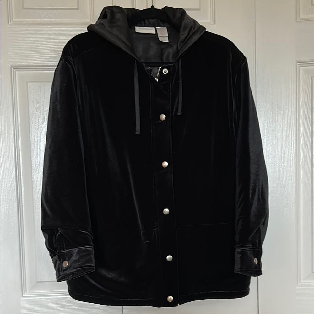 Liz Black Velvet Bomber Jacket with Hood